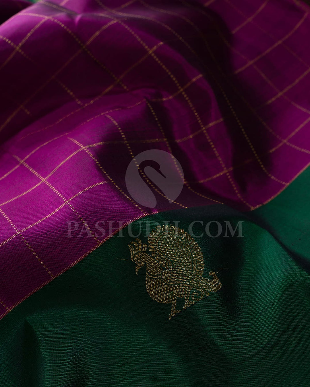 Violet And Bottle Green Pure Zari Kanjivaram Silk Saree-SP324