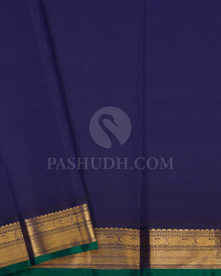 Bright Orange And Navy Blue Pure Zari Kanjivaram Silk Saree-SP320