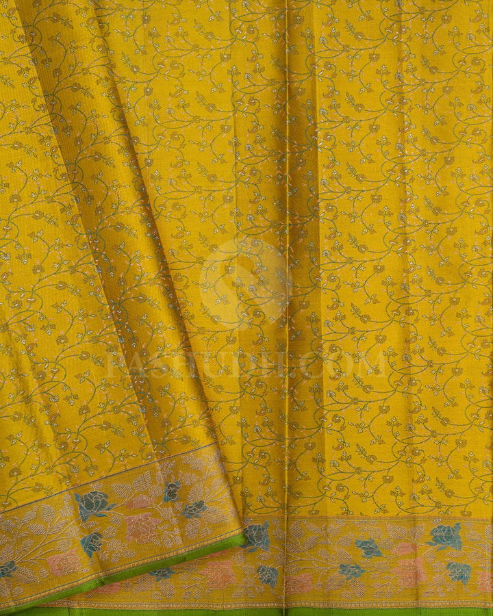 Cream And Golden Mustard Kanjivaram Silk Saree-DJ380(B)