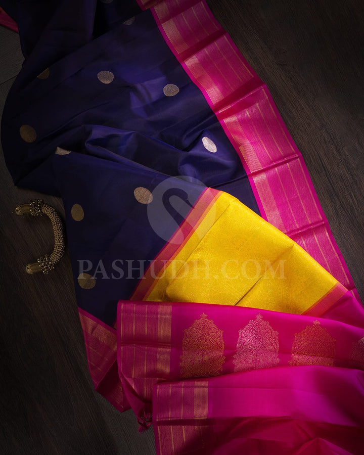 Navy Blue With Rani Pink Kanjivaram Silk Saree-S1567(A)