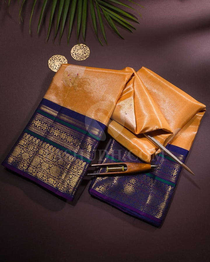 Mango Yellow And Dark Blue Bridal Kanjivaram Silk Saree-S1565(A)