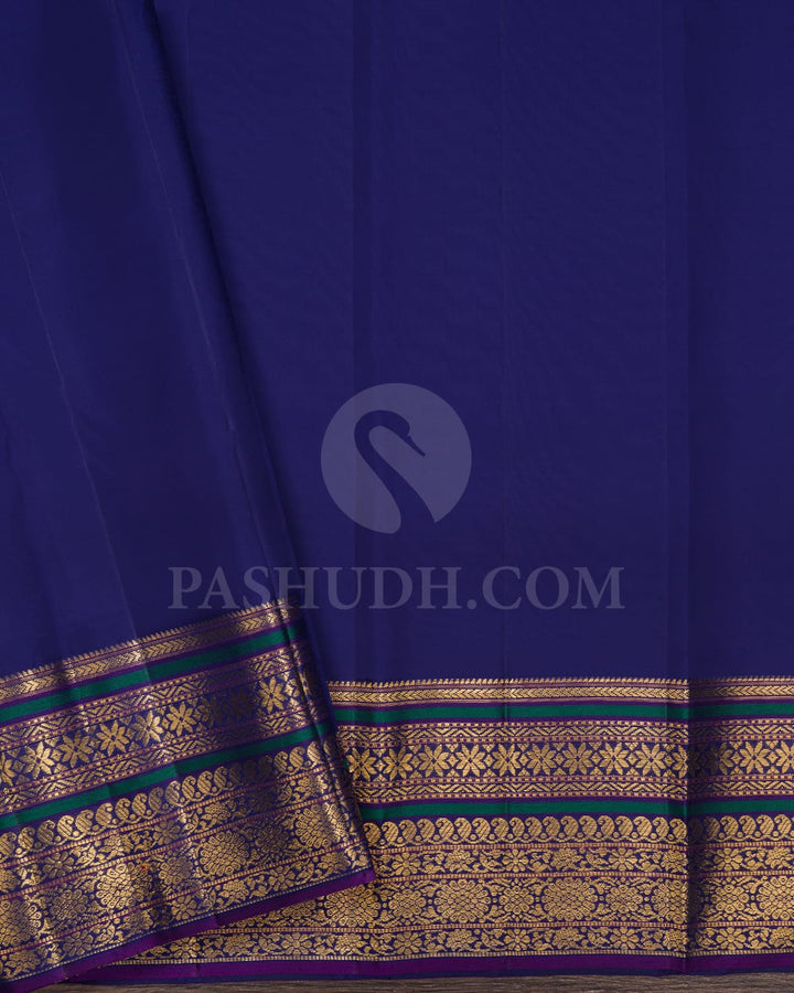 Mango Yellow And Dark Blue Bridal Kanjivaram Silk Saree-S1565(A)