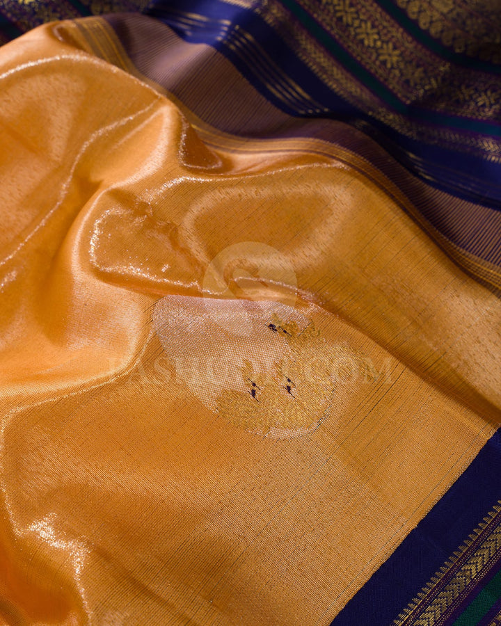 Mango Yellow And Dark Blue Bridal Kanjivaram Silk Saree-S1565(A)