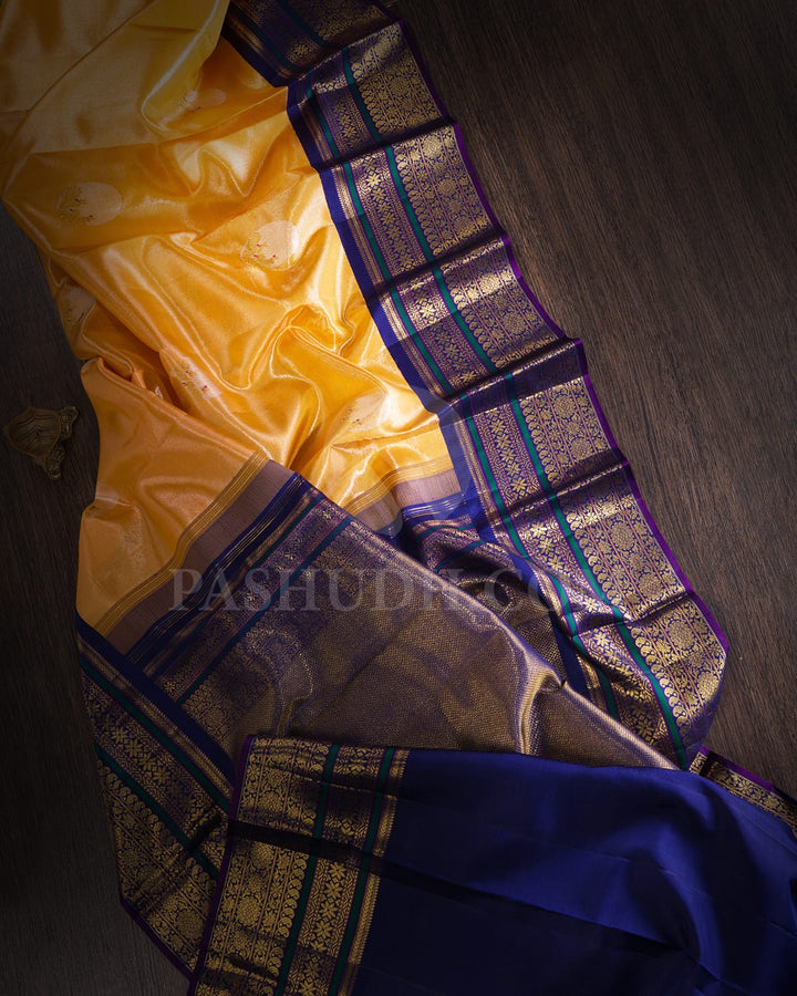 Mango Yellow And Dark Blue Bridal Kanjivaram Silk Saree-S1565(A)