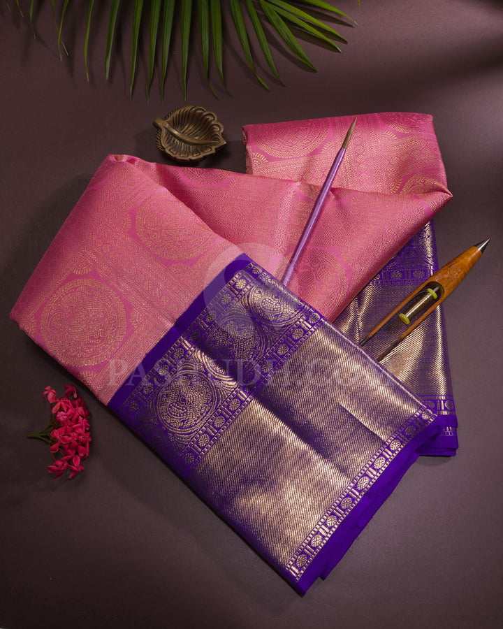 Baby Pink With Royal Blue Korvai Kanjivaram Silk Saree-SP325