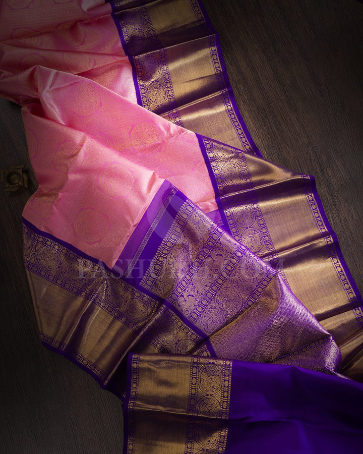 Baby Pink With Royal Blue Korvai Kanjivaram Silk Saree-SP325