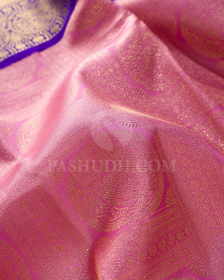 Baby Pink With Royal Blue Korvai Kanjivaram Silk Saree-SP325