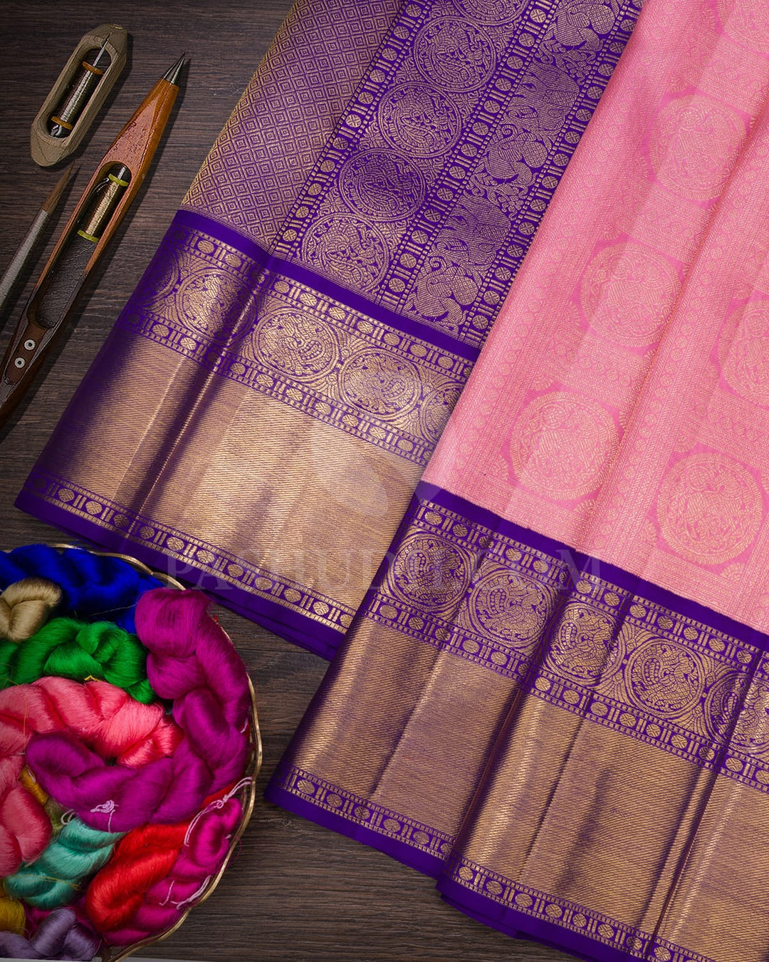Baby Pink With Royal Blue Korvai Kanjivaram Silk Saree-SP325