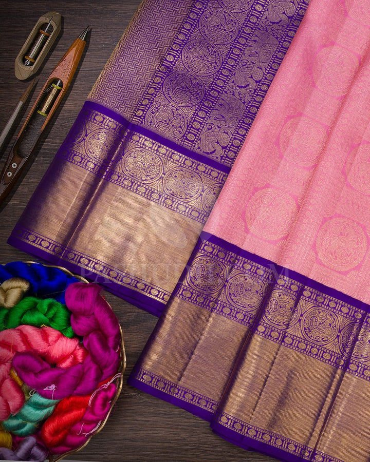 Baby Pink With Royal Blue Korvai Kanjivaram Silk Saree-SP325