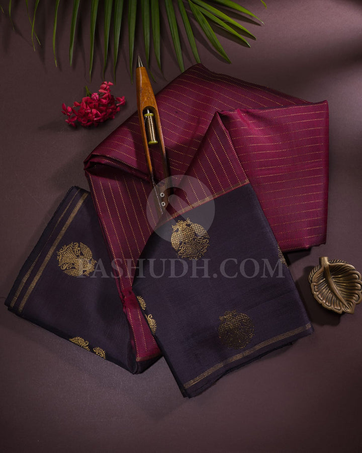 Maroon With Deep Eggplant Pure Zari Kanjivaram Silk Saree-SP306