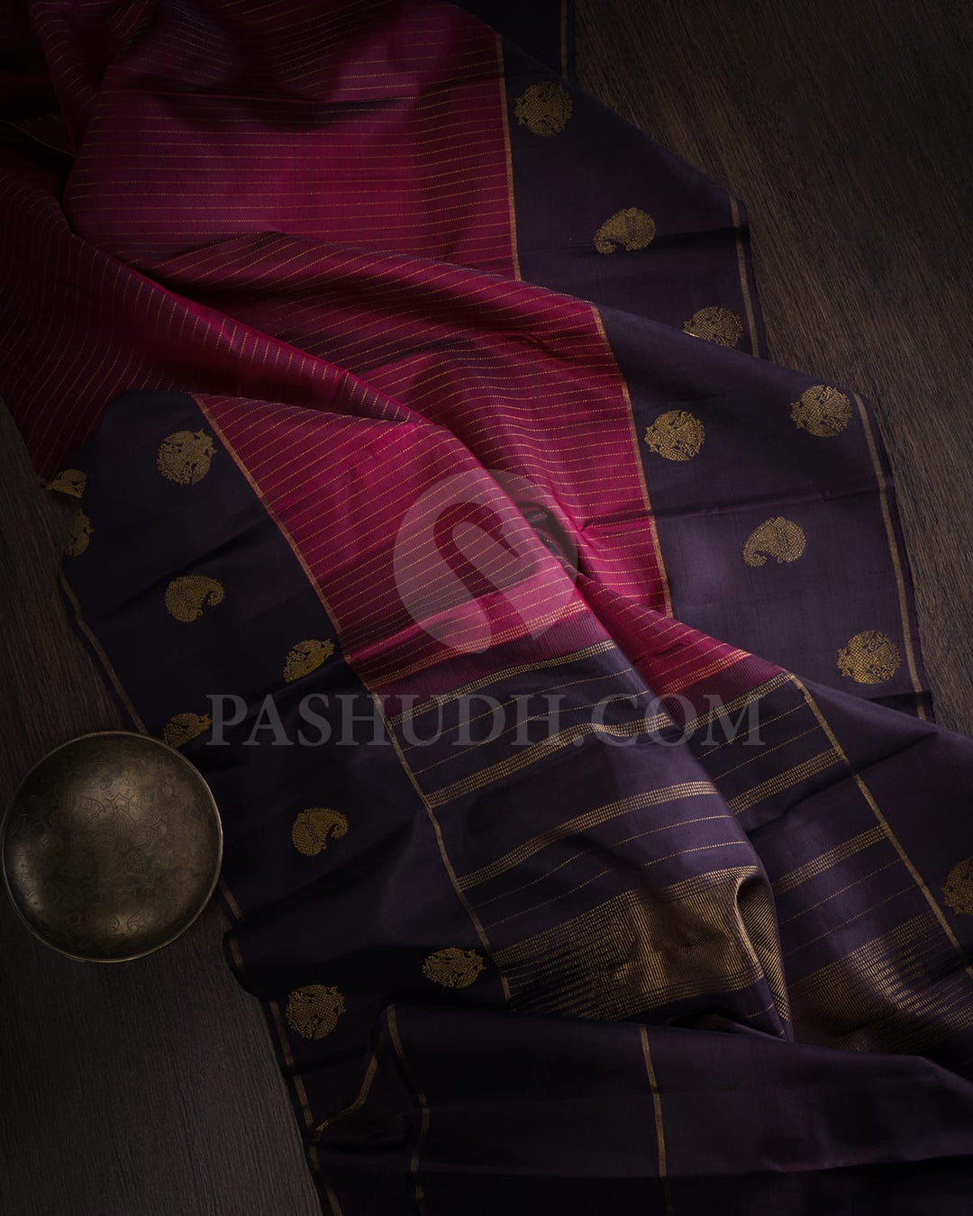 Maroon With Deep Eggplant Pure Zari Kanjivaram Silk Saree-SP306