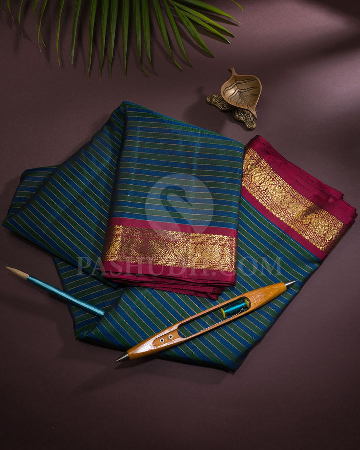 Green,Blue And Maroon Pure Zari Kanjivaram Silk Saree-SP321