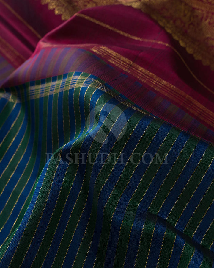 Green,Blue And Maroon Pure Zari Kanjivaram Silk Saree-SP321