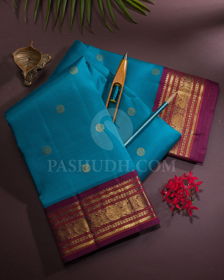 Anandha Blue And Maroon Pure Zari Kanjivaram Silk Saree-SP300