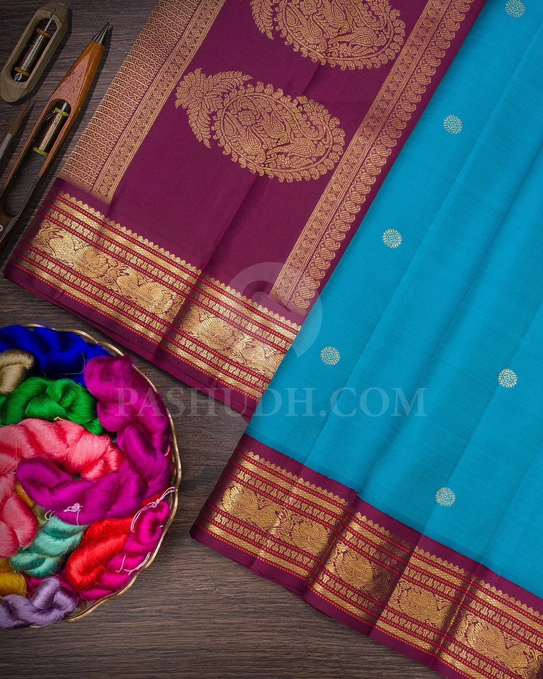 Anandha Blue And Maroon Pure Zari Kanjivaram Silk Saree-SP300