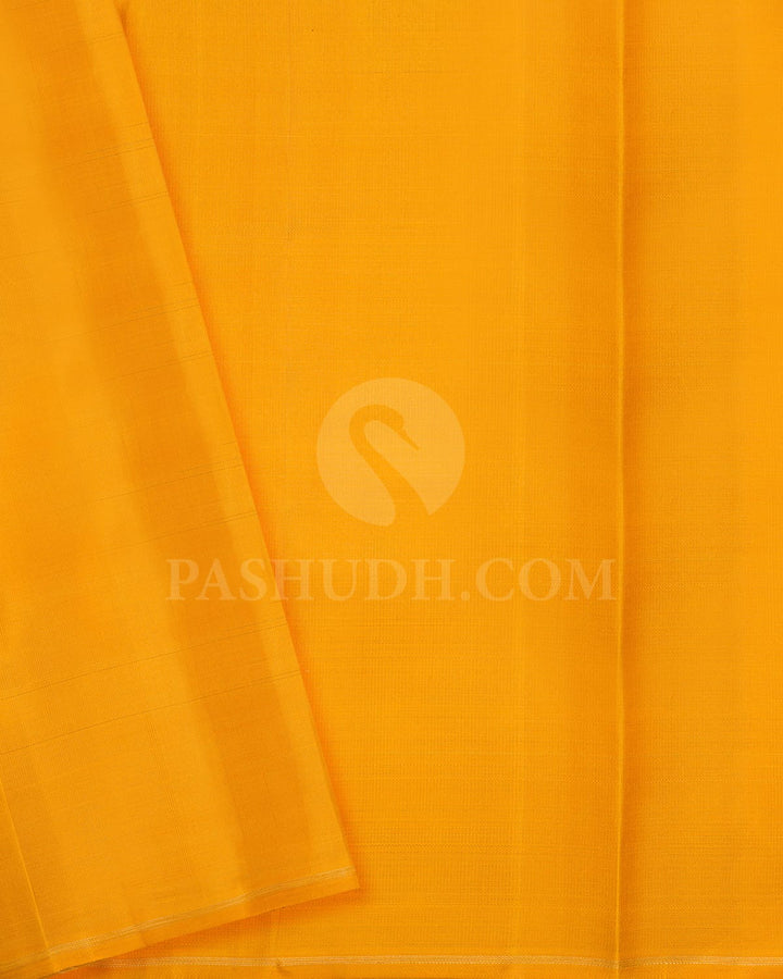 Bottle Green With Mango Yellow Borderless Pure Zari Traditional Kanjivaram Silk Saree-SP307