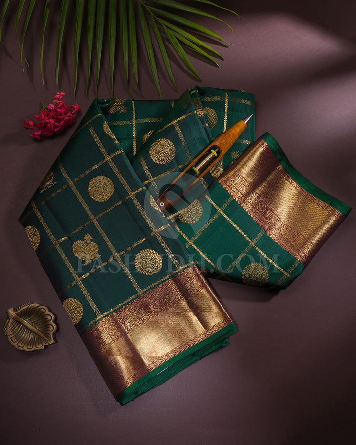 Bottle Green With Maroon Pure Zari Kanjivaram Silk Saree-SP313