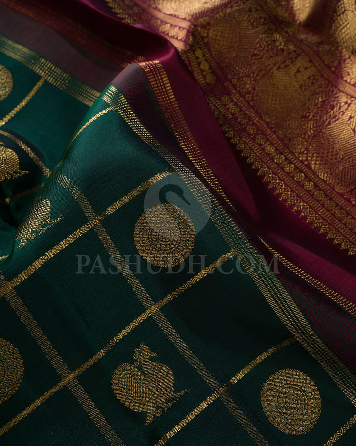 Bottle Green With Maroon Pure Zari Kanjivaram Silk Saree-SP313