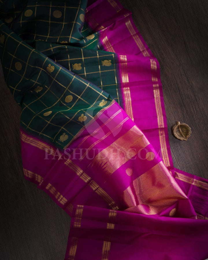 Bottle Green With Magenta Pure Zari Kanjivaram Silk Saree-SP301