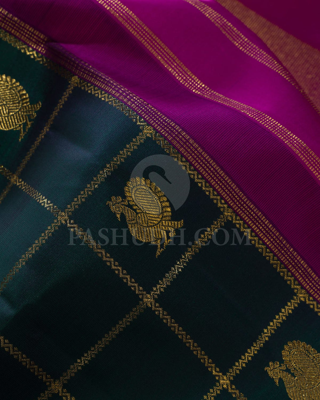 Bottle Green With Magenta Pure Zari Kanjivaram Silk Saree-SP301