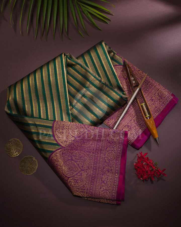 Sage Green,Bottle Green With Royal Purple Kanjivaram Silk Saree-S1517(D)