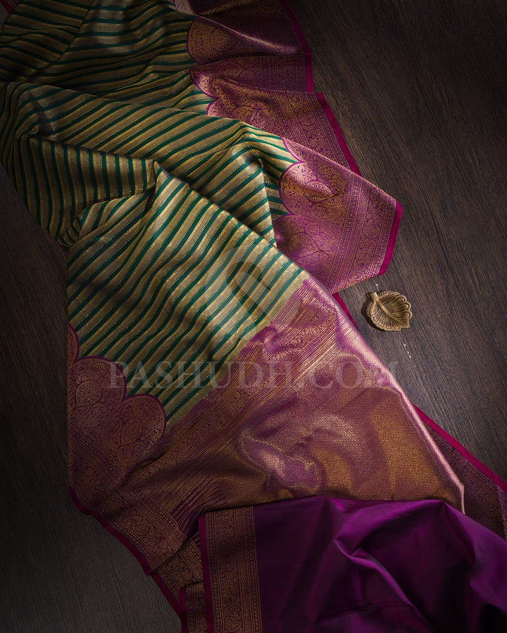 Sage Green,Bottle Green With Royal Purple Kanjivaram Silk Saree-S1517(D)