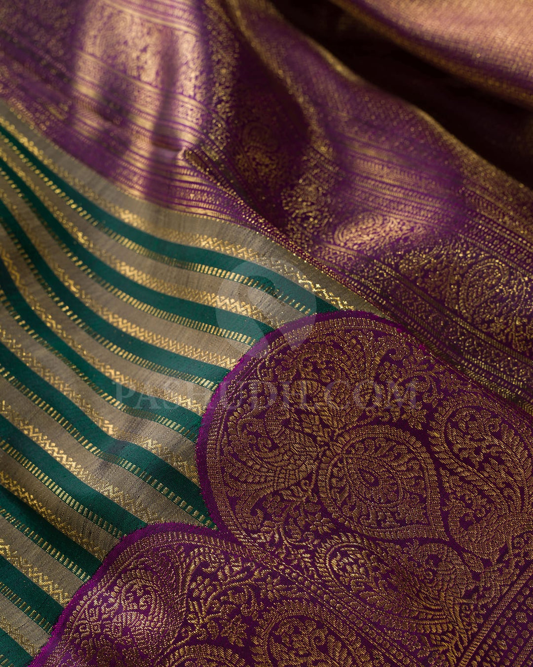 Sage Green,Bottle Green With Royal Purple Kanjivaram Silk Saree-S1517(D)