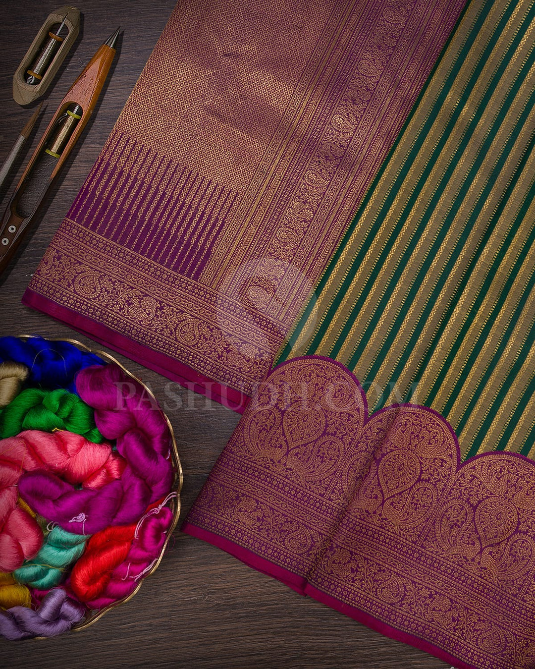 Sage Green,Bottle Green With Royal Purple Kanjivaram Silk Saree-S1517(D)