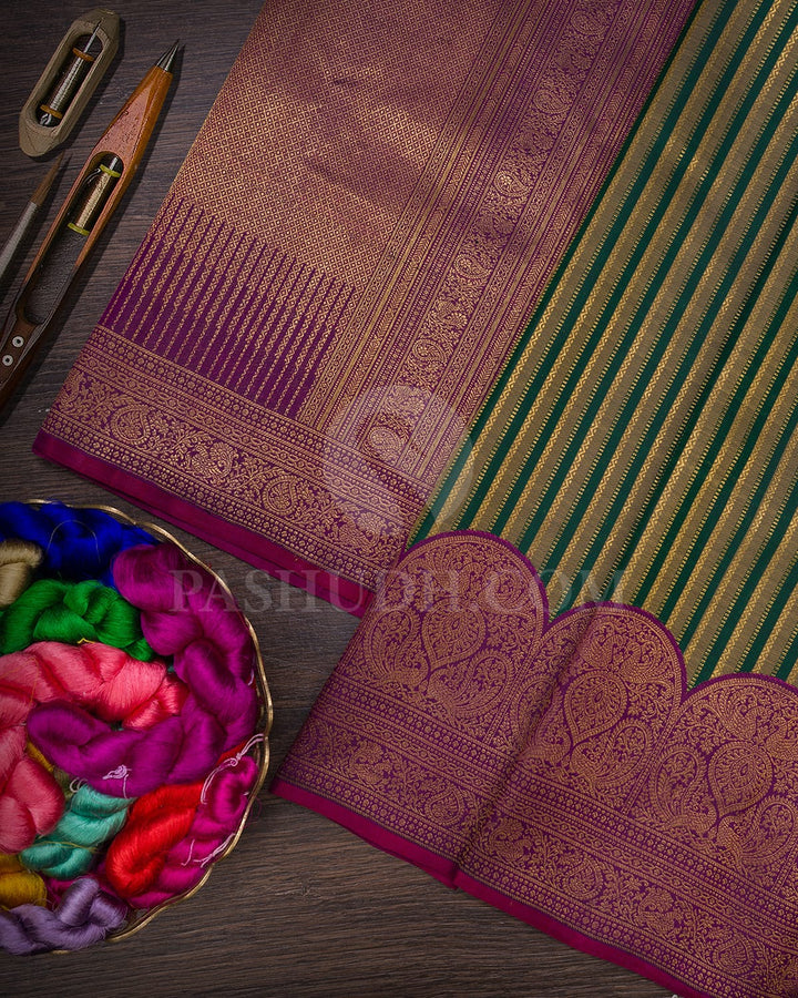 Sage Green,Bottle Green With Royal Purple Kanjivaram Silk Saree-S1517(D)
