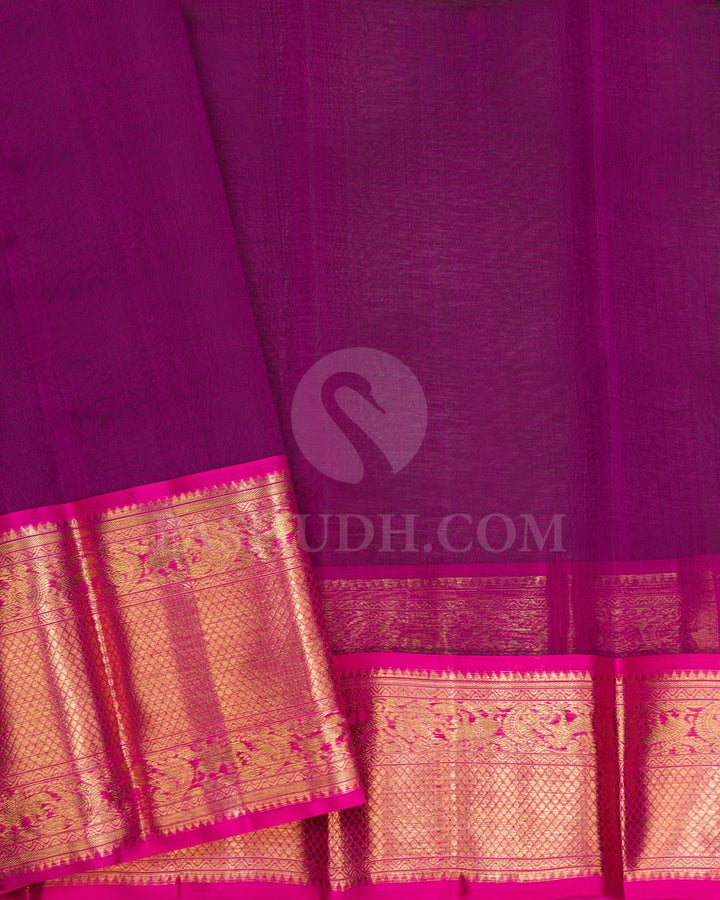 Purple With Bright Baby Pink Kora Organza Kanjivaram Silk Saree-SP327