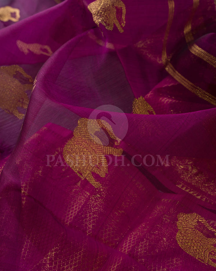 Purple With Bright Baby Pink Kora Organza Kanjivaram Silk Saree-SP327