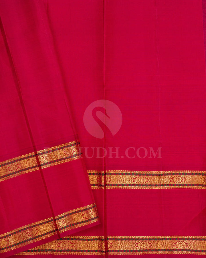 Peacock Blue With Brick Red Pure Zari Kanjivaram Silk Saree-SP302