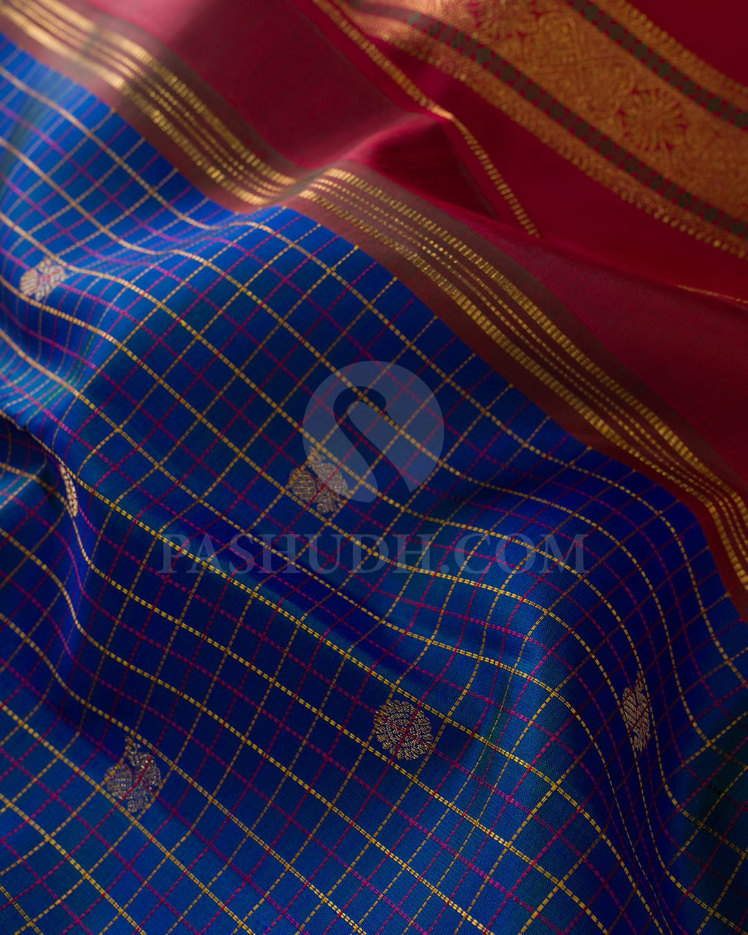 Peacock Blue With Brick Red Pure Zari Kanjivaram Silk Saree-SP302