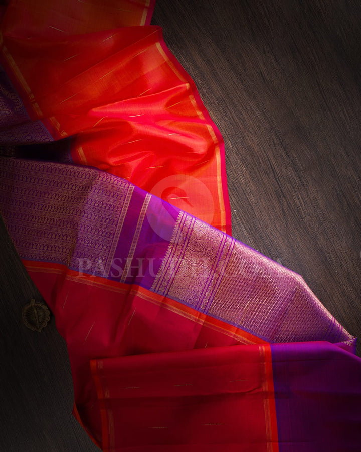 Violet With Red And Orange Pure Zari Kanjivaram Silk Saree-SP304