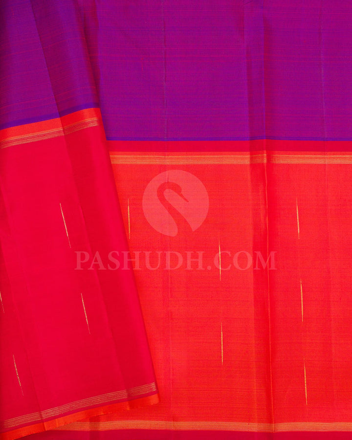 Violet With Red And Orange Pure Zari Kanjivaram Silk Saree-SP304