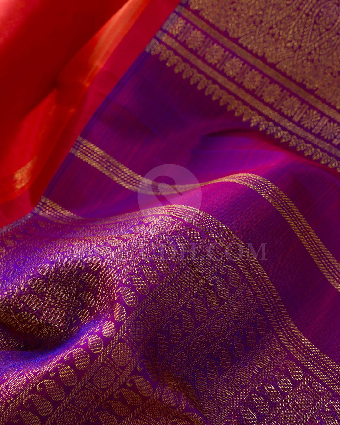 Violet With Red And Orange Pure Zari Kanjivaram Silk Saree-SP304