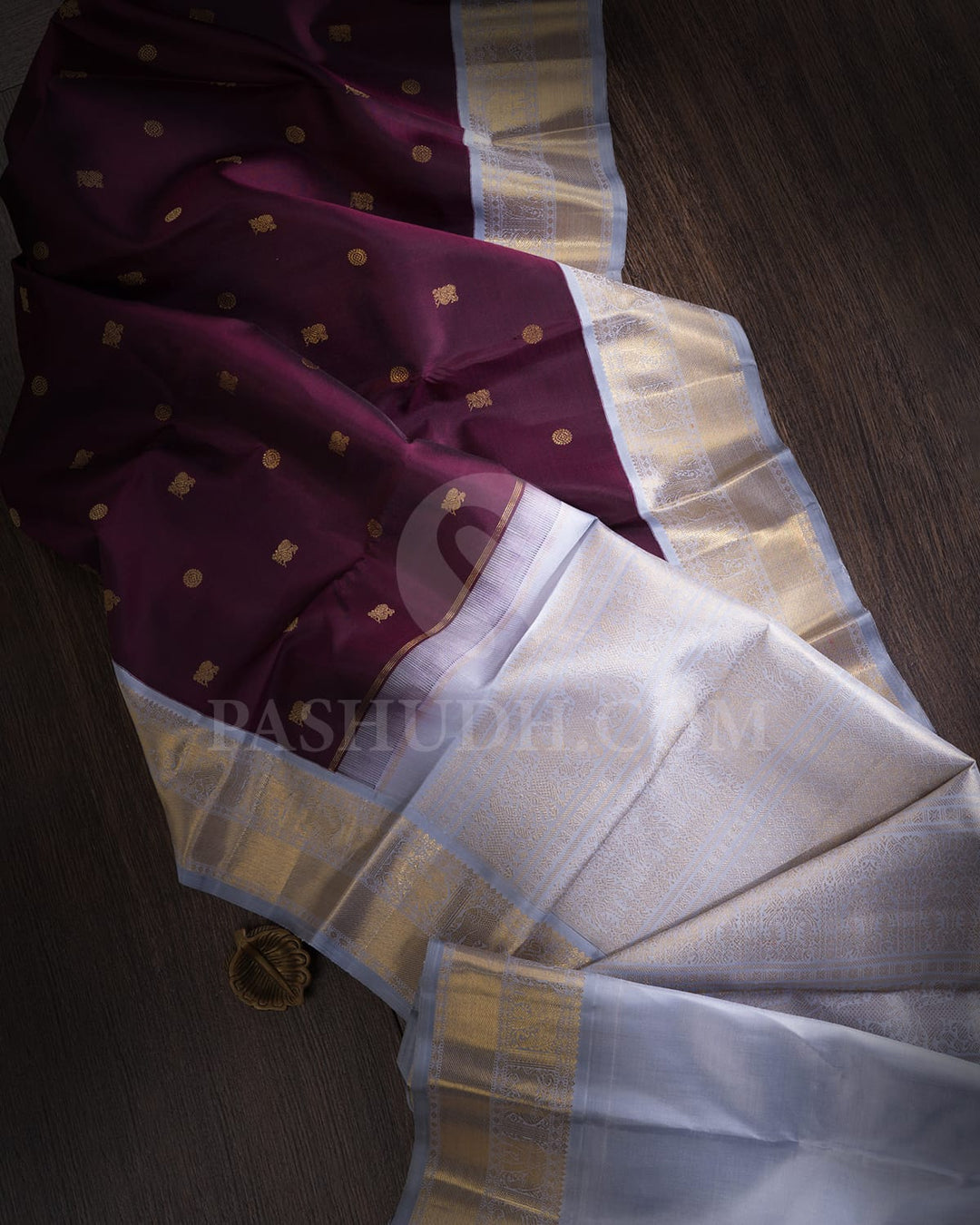 Eggplant Purple And Powder Blue Pure Zari Kanjivaram Silk Saree-SP291