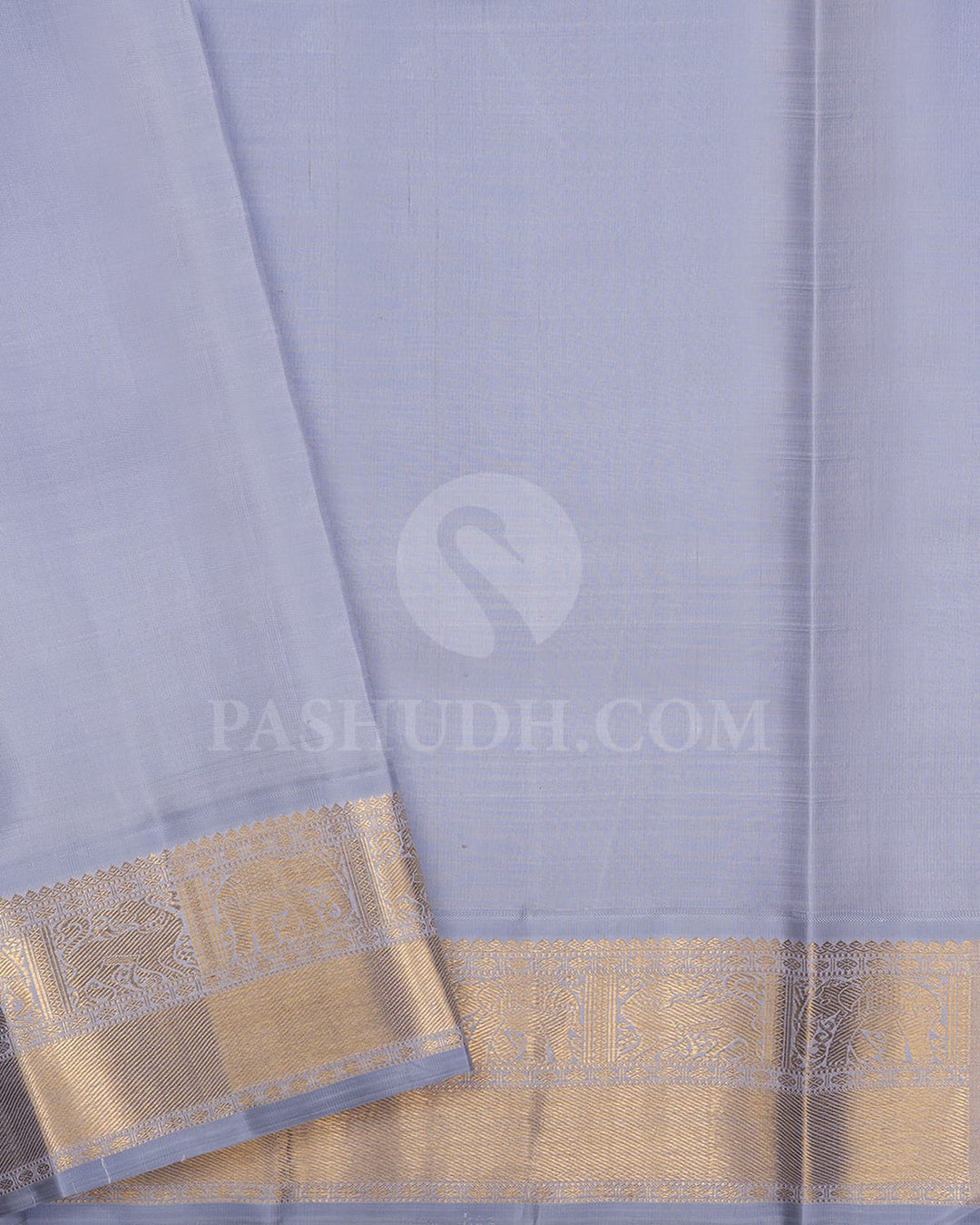 Eggplant Purple And Powder Blue Pure Zari Kanjivaram Silk Saree-SP291