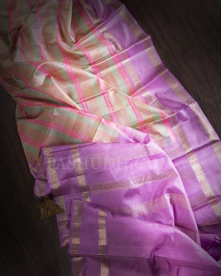 Pastel Multihue With Lavender Kanjivaram Silk Saree-DJ382(C)
