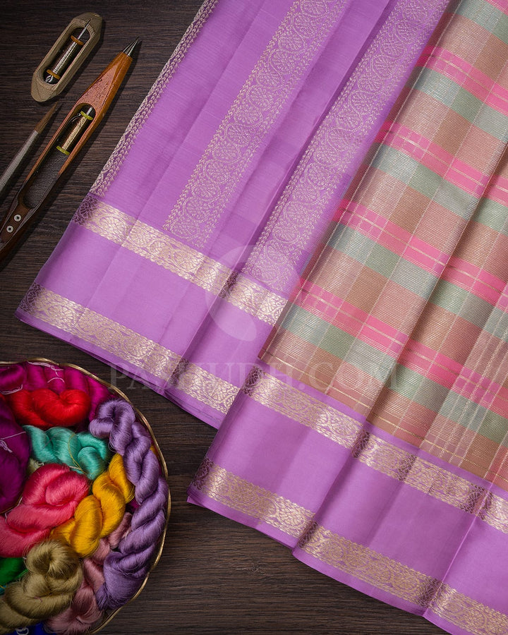 Pastel Multihue With Lavender Kanjivaram Silk Saree-DJ382(C)