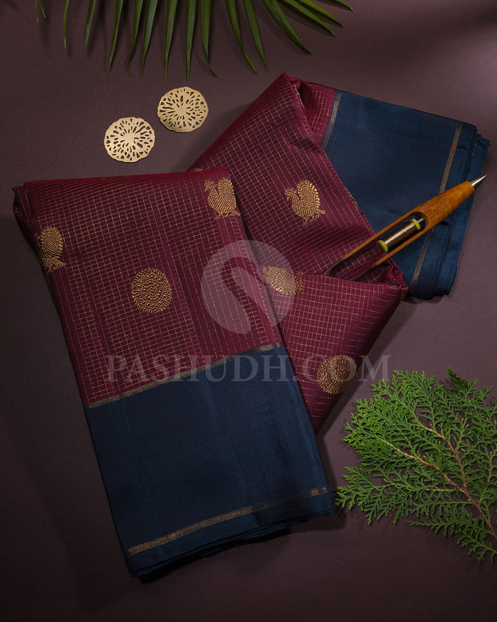 Brown With Dark Teal Kanjivaram Silk Saree-SP295