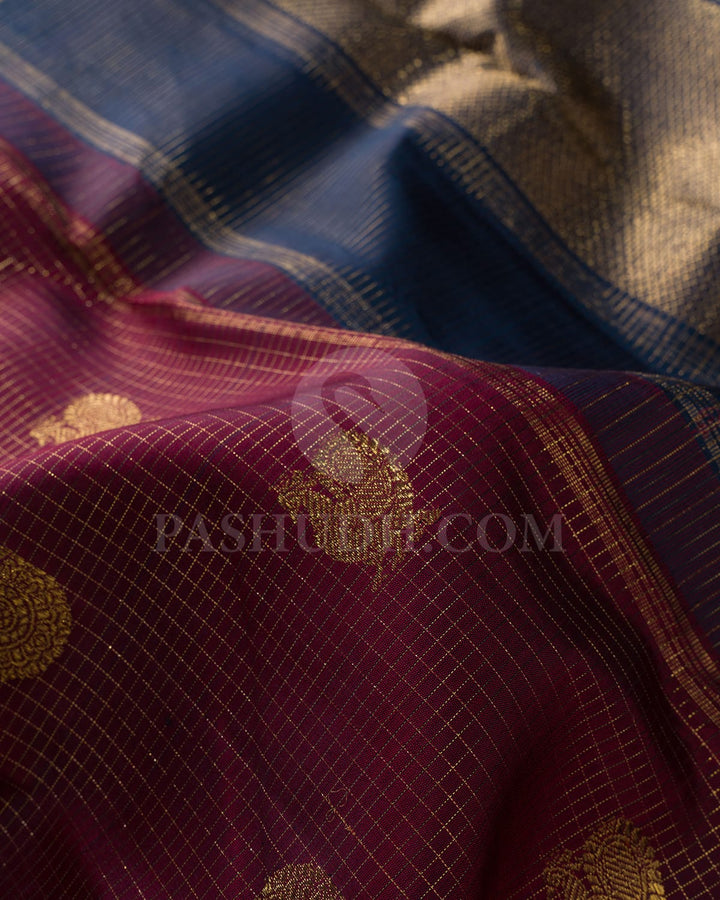 Brown With Dark Teal Kanjivaram Silk Saree-SP295