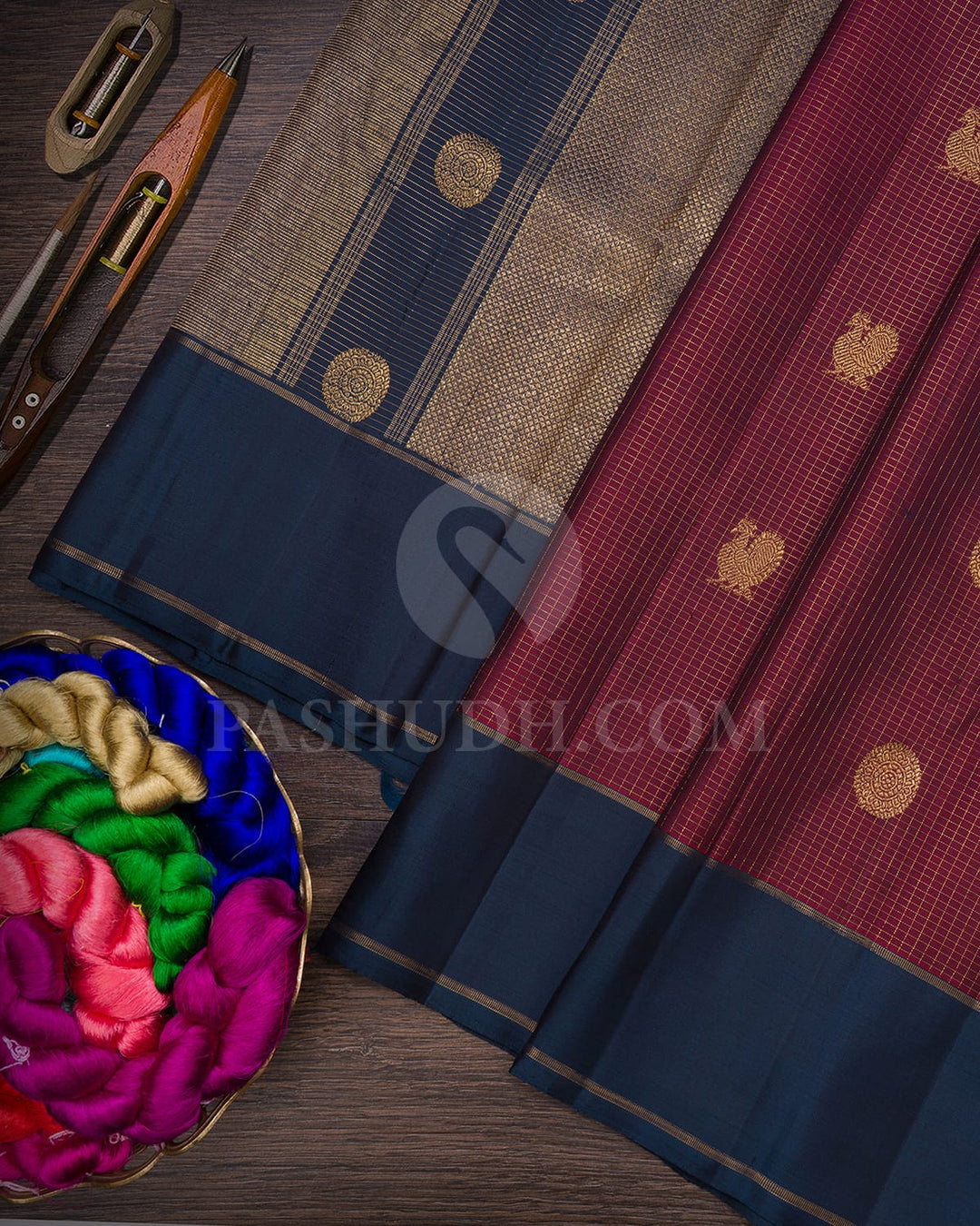 Brown With Dark Teal Kanjivaram Silk Saree-SP295