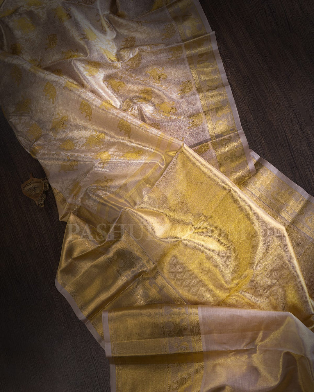 Cream Bridal Tissue Pure Zari Kanjivaram Silk Saree-SP294