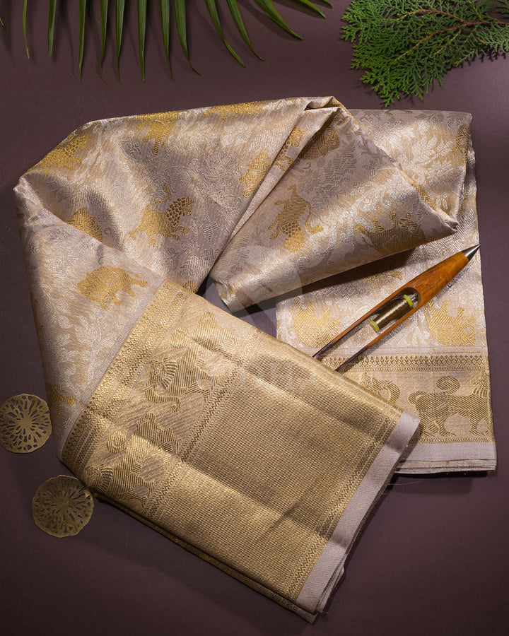 Cream Bridal Tissue Pure Zari Kanjivaram Silk Saree-SP294