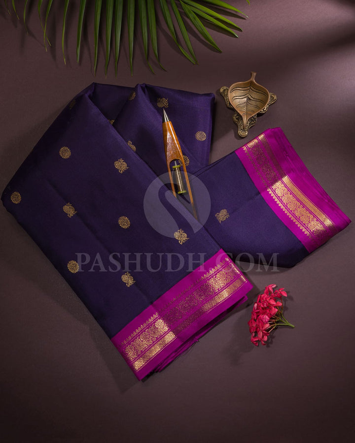 Navy Blue With Magenta Pure Zari Kanjivaram Silk Saree-SP298