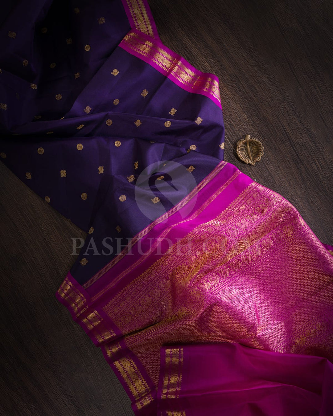Navy Blue With Magenta Pure Zari Kanjivaram Silk Saree-SP298