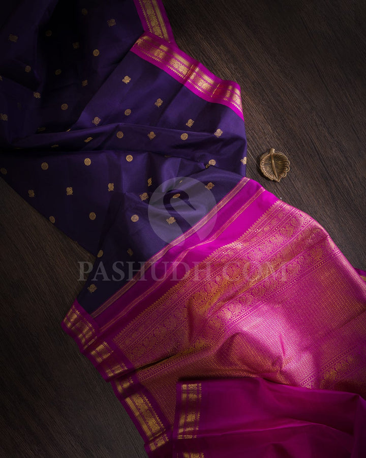 Navy Blue With Magenta Pure Zari Kanjivaram Silk Saree-SP298