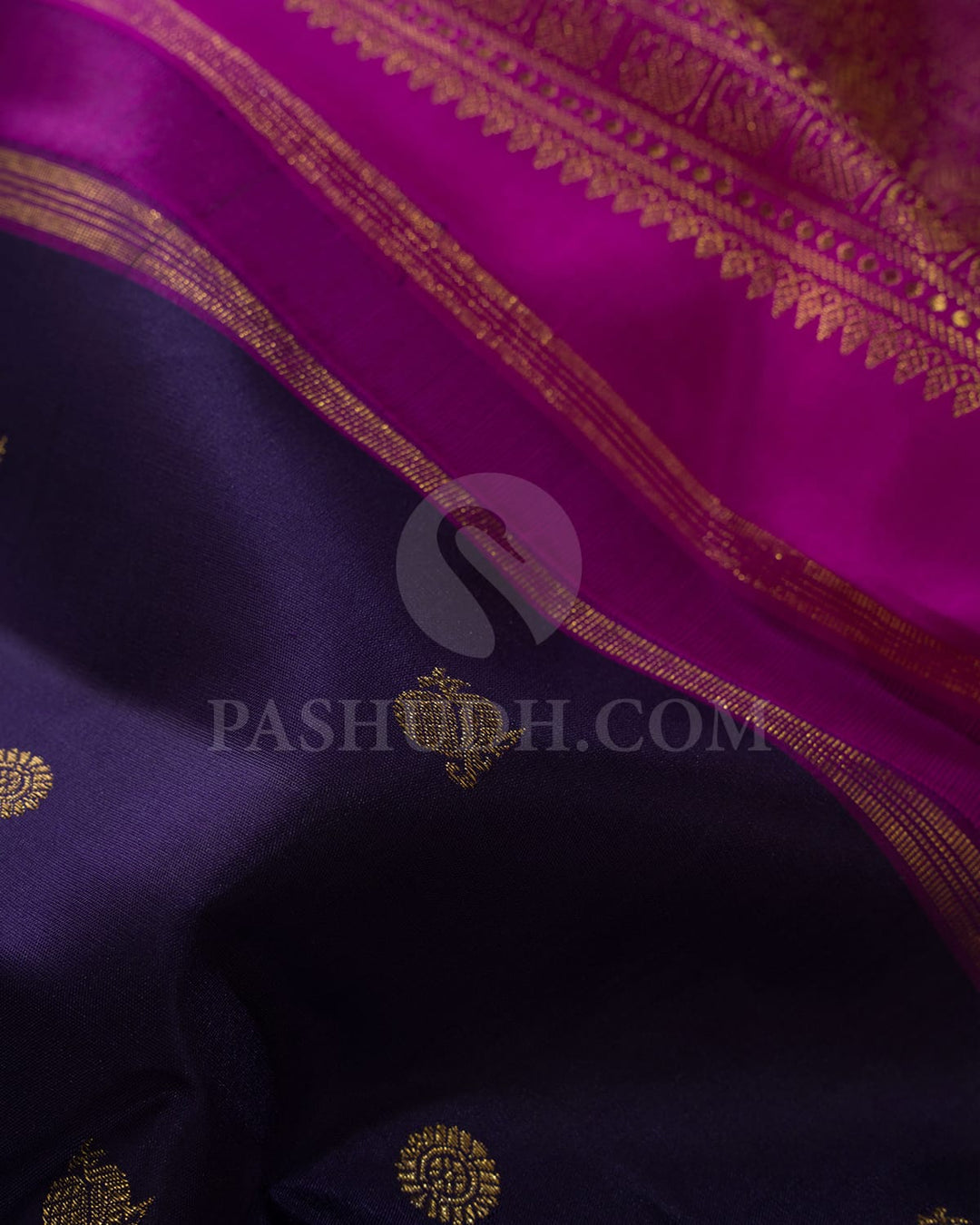 Navy Blue With Magenta Pure Zari Kanjivaram Silk Saree-SP298