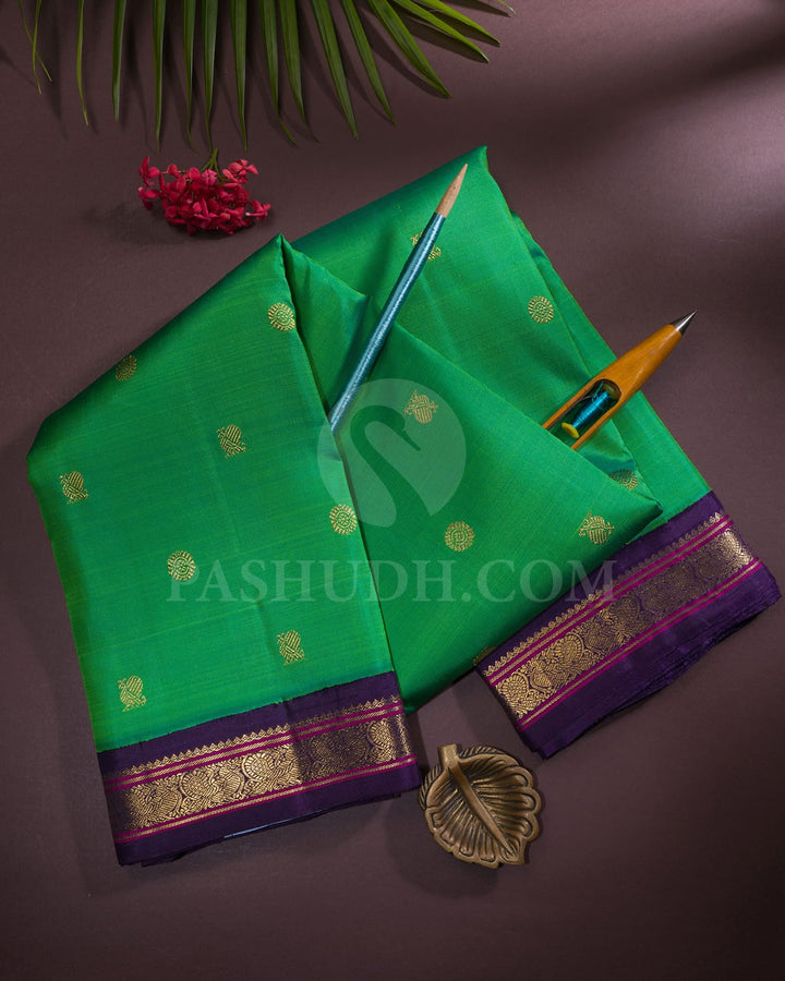 Light Green And Purple Pure Zari Kanjivaram Silk Saree-SP299